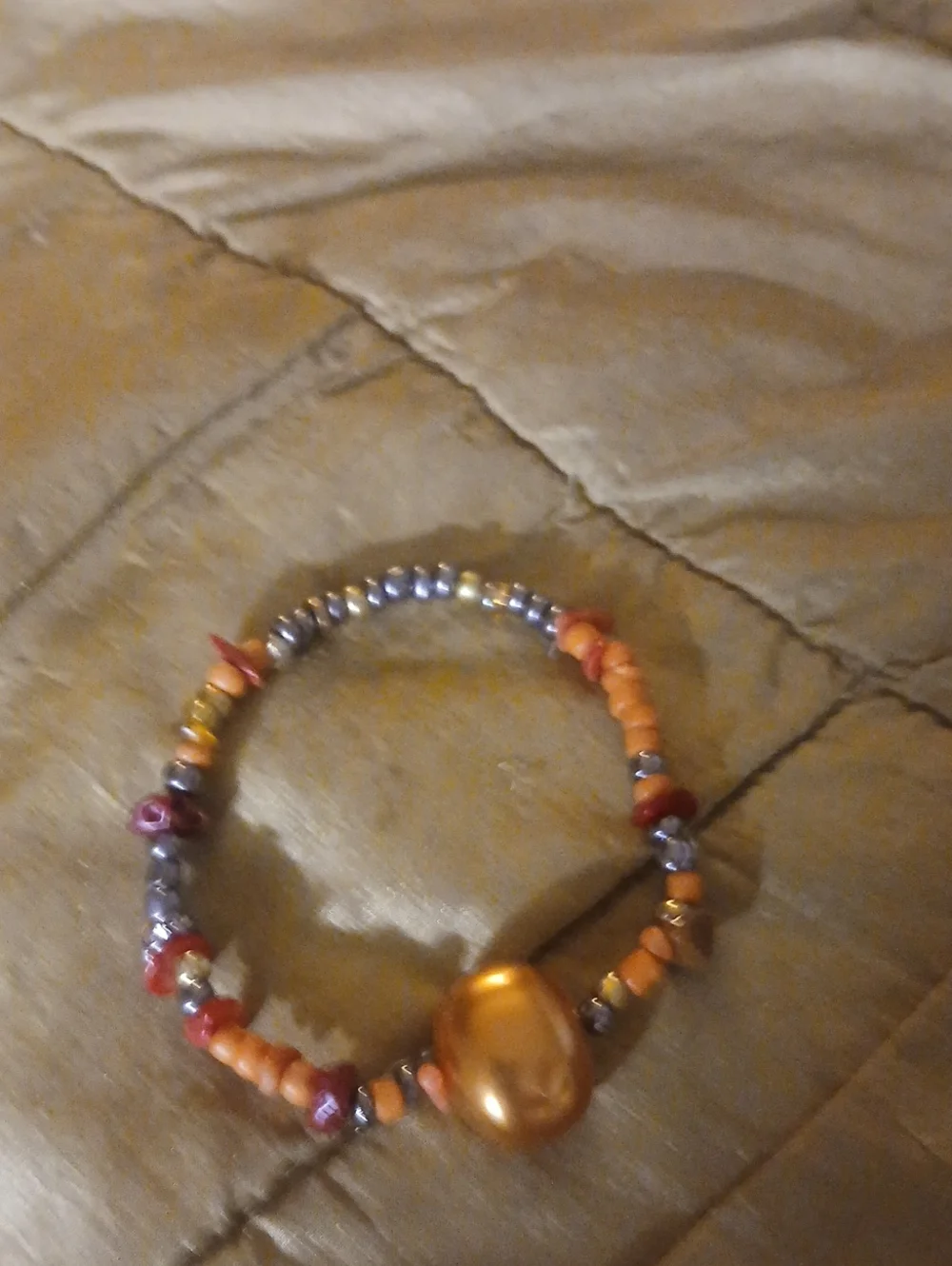Handmade Orange Beaded Stretch Bracelet - Elegant Accent